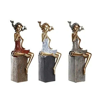 Afbeelding van Decoratieve figuren DKD Home Decor 16 x 12 37 cm Vrouw Rood Grijs Blauw (3 Stuks)
