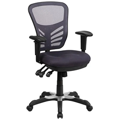 Afbeelding van Donkergrijze multifunctionele ergonomische draaiende directiebureaustoel met middelhoge rugleuning van gaas en verstelbare armleuningen