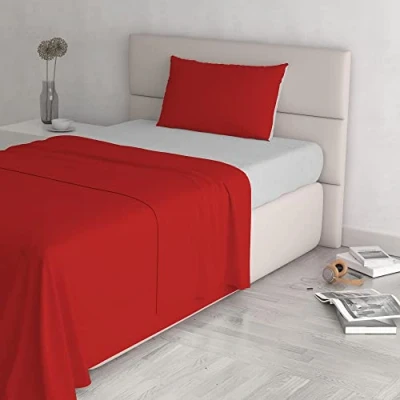 Afbeelding van Italian Bed Linen Natural Color Beddengoedset, 100% katoen, rood/lichtgrijs, klein dubbel