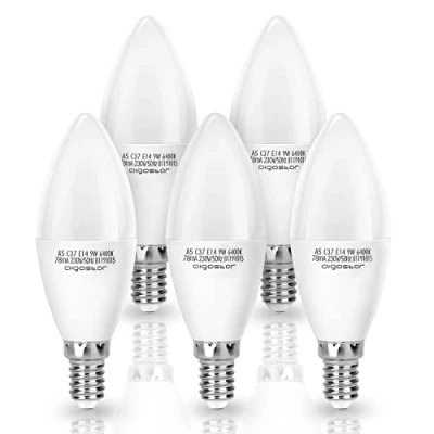 Afbeelding van Aigostar E14 LED Lamp C37, 9W in plaats van 55W gloeilamp, Bulb koel wit 6500K, 840lm, stralingshoek 260, AC 230V Geschikt Voor Zoals Kroonluchters, Wandlamp, Bureaulamp, 5 stuks