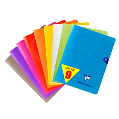 Afbeelding van Clairefontaine 293751AMZC Set van 9 Mimesys Geniet Schriften 17x22 cm 48 Grote Ruiten Pagina&#039;s 90g Wit Papier Polypropyleen kaft (Blauw,Rood, Geel,Groen, Violet,Grijs,Rose,Kleurloos,Oranje)