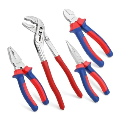 Afbeelding van WORKPRO Tangenset huishouden, 4 delig. Tangenset, combitang, punttang, zijkniptang, waterpomptang, voor doe het zelvers en professionals