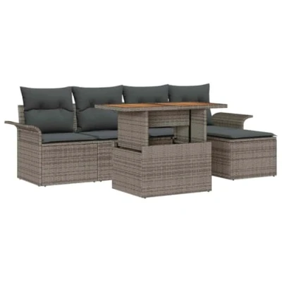 Afbeelding van vidaXL Tuinbank Set met opslag 6 pcs Grijs Poly rattan