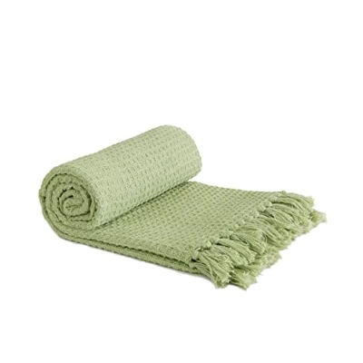 Afbeelding van Emma Barclay Honingraat Gerecycleerde Katoenen Effen Wafel Gestructureerde Stoel Sofa Setee Gooi Over Deken in Pistache Groen 90x100 (228x254cm)