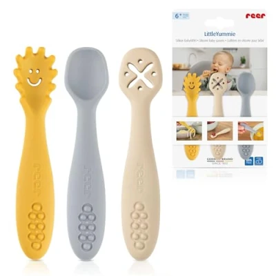 Afbeelding van reer LittleYummie siliconen babylepel baby led weaning leerbestek/lepel/babybestekset, 100% voedselveilige