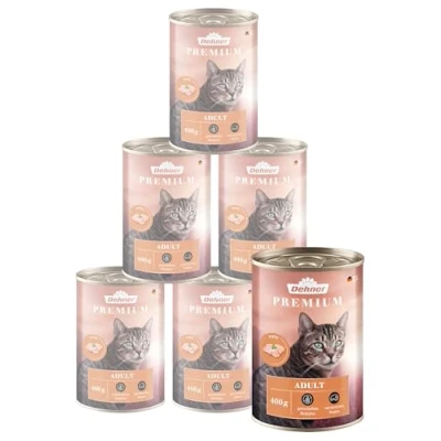 Afbeelding van Dehner Premium kattenvoer, nat voer zonder granen, voor volwassen katten, kalkoen, 6 x 400 g blik (2,4 kg)