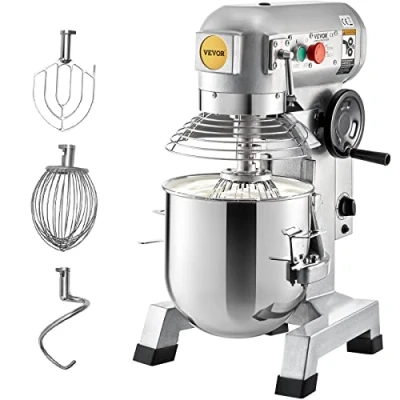 Afbeelding van VEVOR kneedmachine, keukenmachine, 15 l komcapaciteit, 3 snelheden, garde, kneedhaak, draadkabel, roestvrijstalen kom, deegmachine, 500 W, zilverkleurig timerfunctie