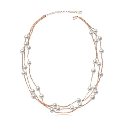Afbeelding van Crystalline Azuria Multi Strand ketting en Witte Gesimuleerde Parels 18kt Roséverguld voor Dames 45 cm