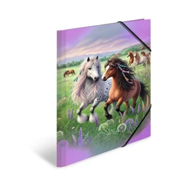 Afbeelding van HERMA A3 Paardenwereld, hoekspanner map van karton met kleuterschoolmotief, elastiek, binnenklep en binnenprint voor jongens, meisjes kinderen