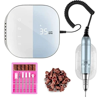 Afbeelding van Madenia Touchpro Elektrische nagelboor, 35.000 tpm, professionele nagelvijl /manicure /pedicureset, met HD digitaal display, stil, trillingsarm, blauw