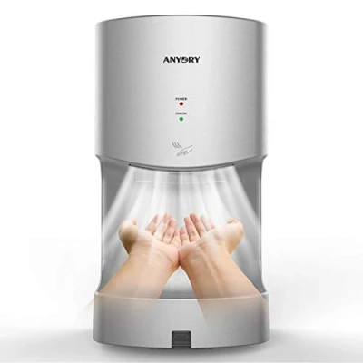 Afbeelding van anydry 2630T Hoge Snelheid Elektrische Handdroger, Wandgemonteerde Automatische Handdroger Met Lekbak, Commercieel en Huishoudelijk, ABS 1400 1650W (Zilver)