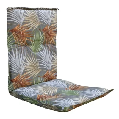 Afbeelding van Spetebo Universeel kussen voor lage rugleuning, 100 x 50 cm, palmbladeren, tuinstoel, rugleuning met grafisch patroon, zitkussen, stoelkussen banden