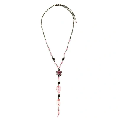 Afbeelding van Behave Antiek goudkleurige ketting met roze kralen en bloem hanger