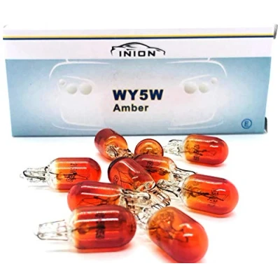 Afbeelding van INION WY5W, W2.1x9.5d, T10 12V, 5W, amber/oranje, autoverlichting, LONGLIFE, gloeilamp, glazen sokkellamp, soffitte, autolampen, werkplaats/chiavi