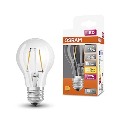 Afbeelding van OSRAM LED Superstar Classic A25 dæmpbar lampe til E27 base, pæreform, fil, 250 lumen, varm hvid (2700k), udskiftning konventionelle 25W pærer, 6 pack pakke