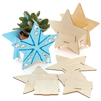 Afbeelding van Baker Ross FE762 Ster Houten Bloempot Knutselpakket voor Kinderen Pakket van 3, Maak je eigen Bloempot, Plantpotten om te Versieren, Creatieve Activiteiten