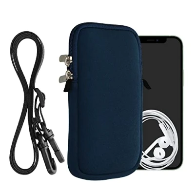 Afbeelding van kwmobile Tasje voor smartphones XL 6,7/6,8&quot; Hoesje van neopreen in marineblauw Phone case met nekkoord