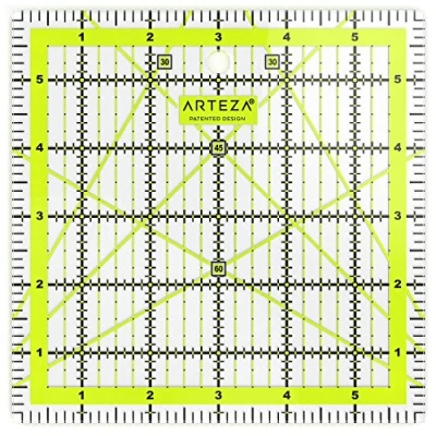 Afbeelding van Arteza Quilt liniaal van 6 x inch, Met lasertechniek vervaardigde acryl, Gepatenteerd grid in zwart en limoengroen voor het exact snijden patchwork quiltstoffen