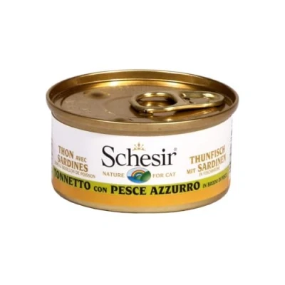 Afbeelding van Schesir Cat in bouillon tonijn met sardines, nat kattenvoer eigen kookbouillon, 24 blikjes x 70 g