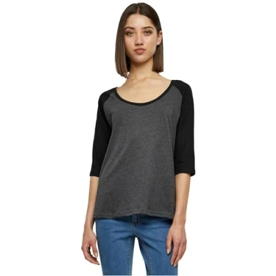 Afbeelding van Urban Classics Ladies 3/4 Contrast Raglan TEE Tshirt print, Dames, Maat: Medium, Charcoal/black