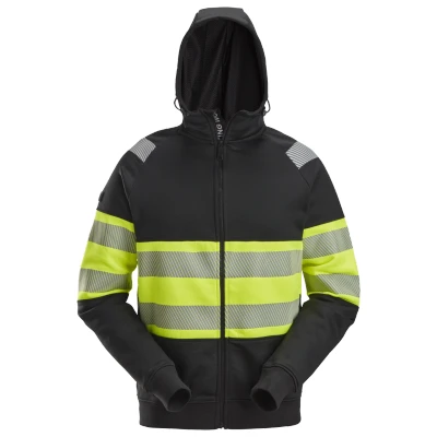 Afbeelding van Snickers 2838 High Vis Klasse 1, Hoodie met Rits Zwart/High Visibility Geel