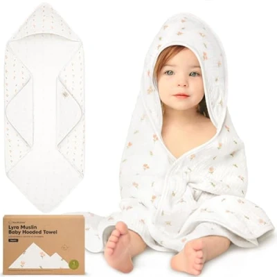 Afbeelding van KeaBabies Mousseline babyhanddoek met capuchon voor meisjes en jongens 100% biologische katoenen pasgeborenen peuters, zachte.Lyra Hooded Handdoek(Tulips)