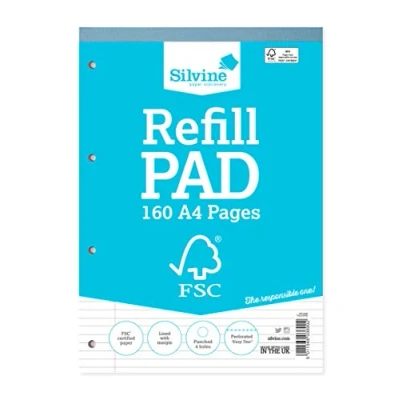 Afbeelding van Silvine A4 Everyday FSC Refill Pad. Gevoerd met marge, 160 pagina&#039;s gecertificeerd papier. Ref FSCRP80