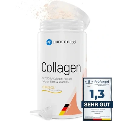 Afbeelding van Purefitness Verisol® collageen poeder 450 g [NOTE 1,3] met BEAUTY formule gepatenteerde peptiden hyaluronzuur, biotine &amp; vitamine C