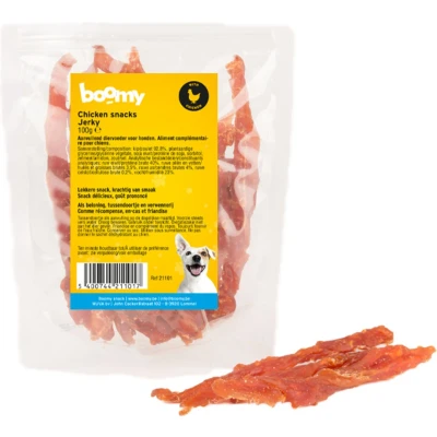 Afbeelding van Boomy Chicken Jerky Gedroogde kipfilet Natuurlijke hondensnack 2 x 100g