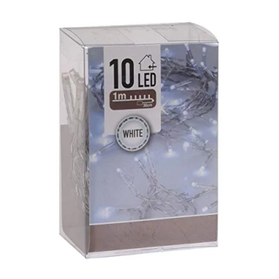 Afbeelding van Led lichtsnoer, koud wit, met timer, 1 m lengte 10 leds, kerstverlichting voor binnen, Kerstmis, advent, winter, tafel, raam, decoratie, werkt op batterijen