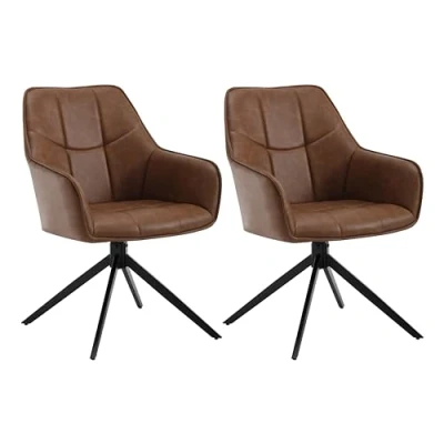 Afbeelding van WOLTU EZS10hbr 2 Eetkamerstoelen, draaibaar, set van 2, stoel, eetkamer, eettafel, keukenstoel, draaistoel, beklede stoel met armleuningen, vintage kunstleer, metalen poten, lichtbruin