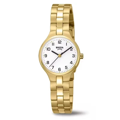 Afbeelding van Boccia 3330 03 Horloge titanium goudkleurig wit 26 mm