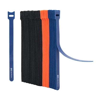 Afbeelding van Cable Matters 100 pack 20cm herbruikbare haak en lus draadbinders/kabelbinders met 19kg treksterkte multi kleur zwart, blauw oranje koordbinders, wikkelbanden, kabelbeheerriemen