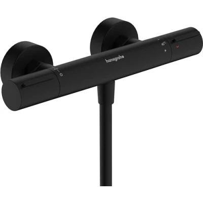 Afbeelding van hansgrohe Ecostat Element Douchethermostaat opbouw met EcoStop+, Douchekraan veiligheidsblokkering (SafetyStop) bij 40 C, thermostaat voor de douche, mengkraan 1 functie, mat zwart, 13346670
