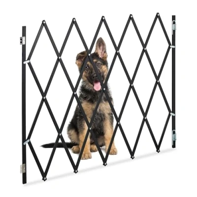 Afbeelding van Relaxdays hondenhekje uitschuifbaar, bamboe, max. 130 cm breed, 87,5 100 hoog, veiligheidshek trap en deur, zwart