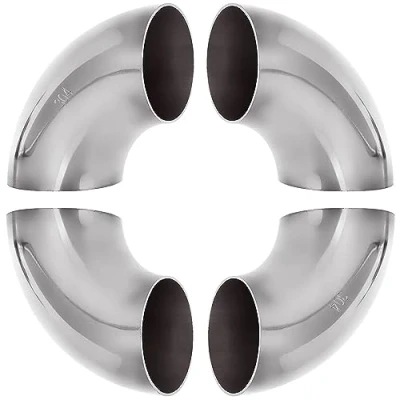 Afbeelding van 4 Pack 304 roestvrij staal doorn bocht elleboog, 90 graden uitlaat elleboog pijp, 2,5 inch OD dikte 16GA/.65 voor auto gemodificeerde trapleuning