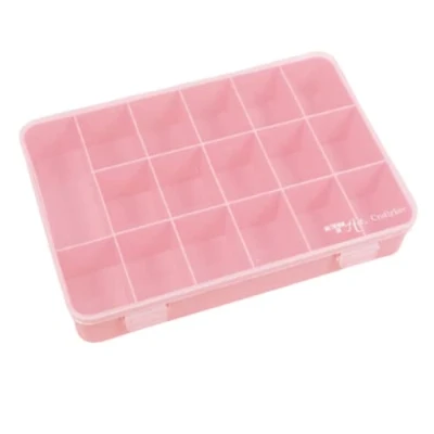 Afbeelding van Craftelier Opbergdoos met 17 vakken voor kaartenmateriaal, scrapbooking en knutselwerk, afmetingen 26,5 x 17,8 4,2 cm, transparant roze