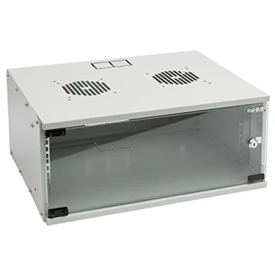 Afbeelding van HMF 65704 07 netwerkkast, serverkast 19 inch 4 HE 400 mm diepte glazen deur lichtgrijs