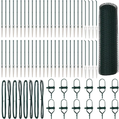 Afbeelding van vidaXL Hexagon Fence Groen 0,6x100 m Staal, Heipalen met punt 13 stuks Ø32 mm 80 cm Gegalvaniseerd staal