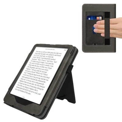 Afbeelding van kwmobile E reader hoesje geschikt voor Amazon Kindle Paperwhite (2024)/Colorsoft hoes flip case van kunstleer Ereader cover met stand In donkergrijs