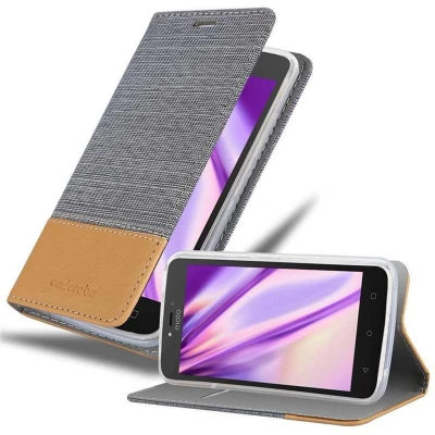 Afbeelding van Cadorabo Hoesje geschikt voor Motorola MOTO C PLUS in LICHTGRIJS BRUIN Beschermhoes met magnetische sluiting, standfunctie en kaartvakje Book Case Cover Etui