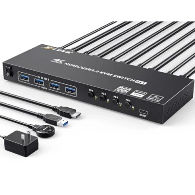 Afbeelding van HDMI KVM Switch 4 Poort 4K@60Hz 2K@120Hz,EDID simulatie,MLEEDA USB 3.0 voor PC die 1 Monitor Delen en Apparaten,Inclusief DC12V Voedingsadapter,Desktop controller+ 5 Kabels