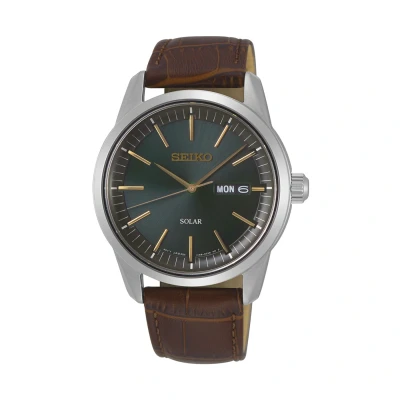 Afbeelding van Seiko SNE529P1 Horloge Solar staal leder zilverkleurig bruin groen 40 mm