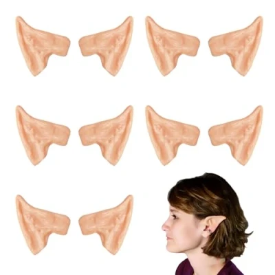 Afbeelding van TUONYIS 5 paar elfenoren, latex elfenoor goblinoren, puntige oren, prothetische goblinoren voor Halloween, Kerstmis, cosplay, verkleedaccessoires, feestrekwisieten (beige)