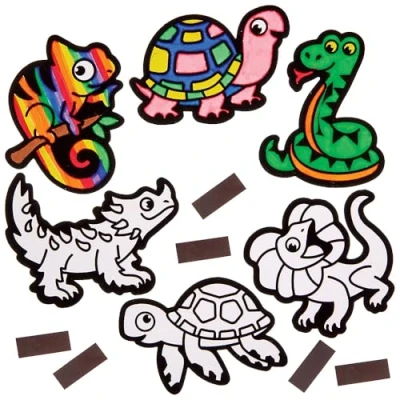 Afbeelding van Baker Ross FN196 Reptielen Fuzzy Art Magneten Set van 15, Kleurplaten voor kinderen