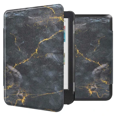 Afbeelding van Kobo Clara BW Hoes: iMoshion Design Sleepcover Bookcase zonder stand Black Marble Kunstleder E Reader Hoezen