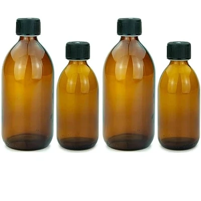 Afbeelding van mikken 4 bruine glazen flessen 2 x 250 ml + 500 met schroefdop