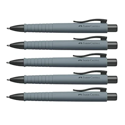Afbeelding van Faber Castell 205024 balpen Poly Ball, urban stone grijs, 5 stuks, met verwisselbare 0,5 mm vulling, onuitwisbaar