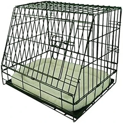 Afbeelding van Deluxe hellende puppykooi kleine 24 inch zwarte opvouwbare hondenkist met niet kauwmetalen lade, fleece en schuine voorkant voor auto door Ellie Bo