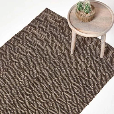 Afbeelding van Homescapes Handgeweven vloerkleed van zwart jute met geometrisch patroon 60 x 100 cm